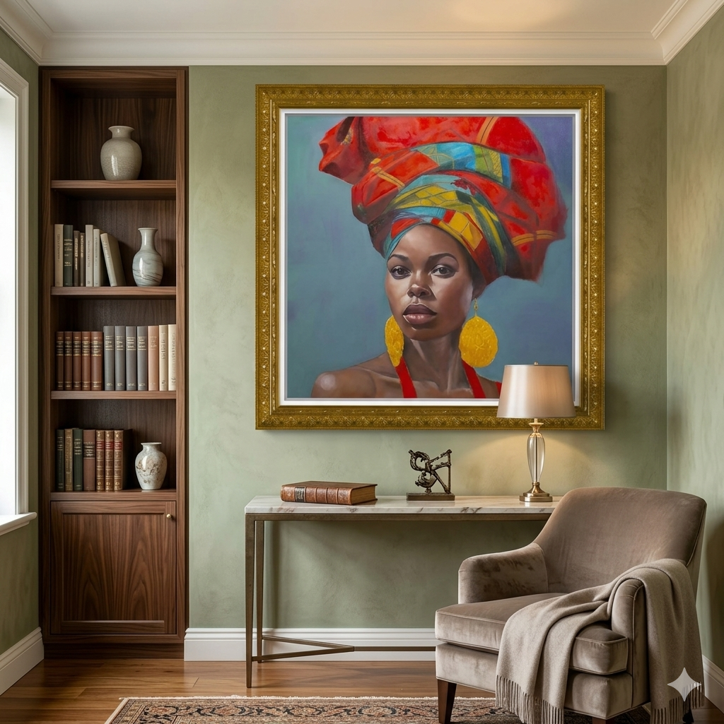 African Queen in Reds & Gold shown in place